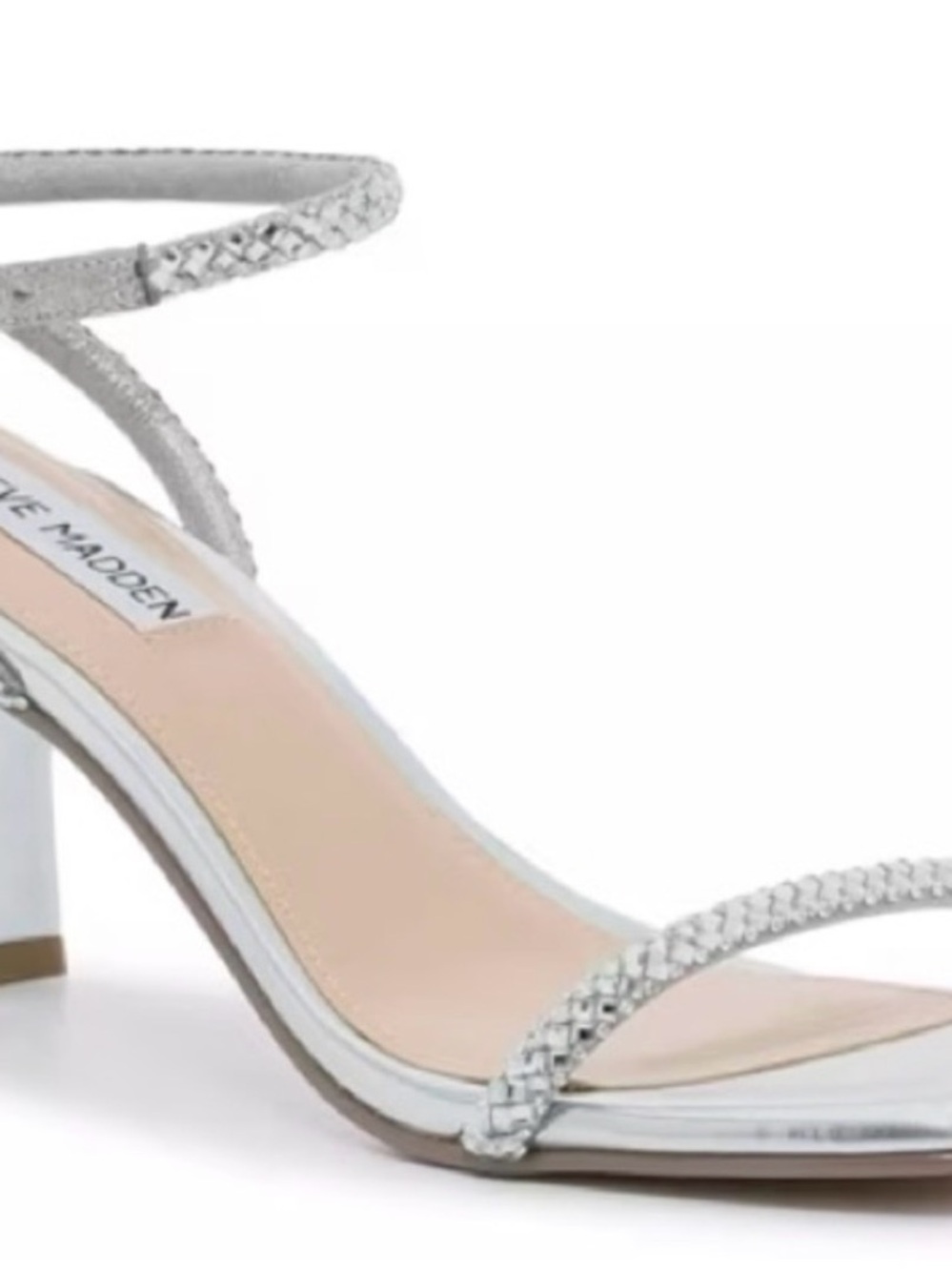 Steve Madden Silver Braided-Strap Mid-Heel Sandal